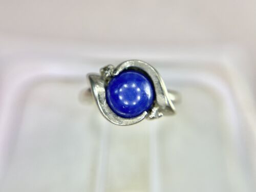 Vintage 14k White Gold Natural Round Blue Star Sapphire Round Diamond Ring