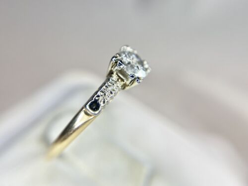 Vintage 14k Yellow Gold Natural Round Diamond Classic Engagement Ring 1/2 TCW