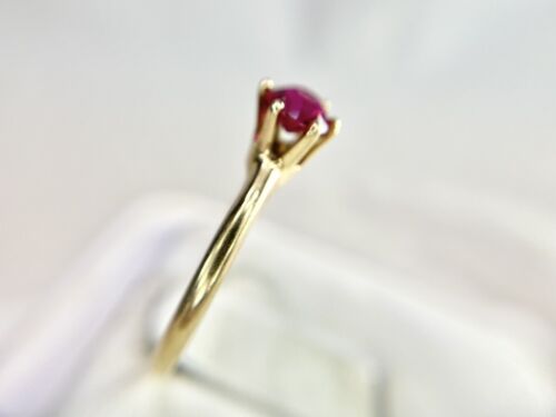 Vintage Art Deco Signed 14k Yellow Gold Old European Red Ruby Solitaire Ring