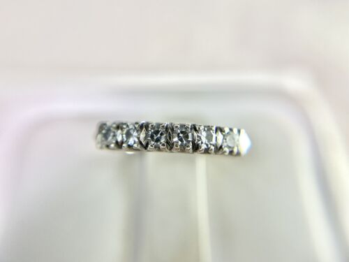 Art Deco 14k White Gold Natural Round Single Cut Diamond Wedding Band Ring