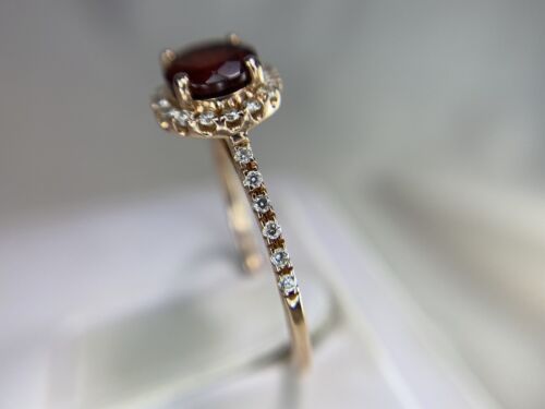 14k Rose Gold Natural Round Red Rhodolite Garnet Diamond Halo Engagement Ring