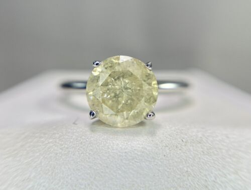 14k White Gold Natural Round Rustic Style Diamond Solitaire Engagement Ring