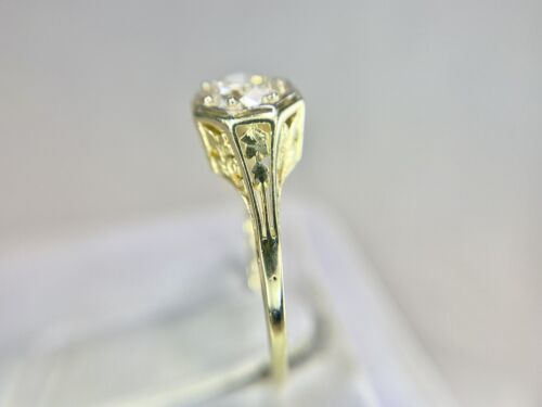 Vintage Art Deco 14k Yellow Gold Round Diamond Filigree Engagement Ring 1/2 ct