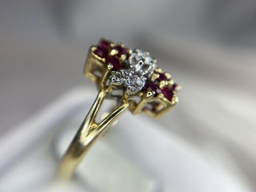 Vintage 14k Yellow Gold Natural Round Diamond Red Ruby Cocktail Ring 3/4 ct