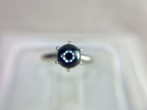 Vintage 10k White Gold Round Black Tahitian Cultured Pearl Solitaire Ring