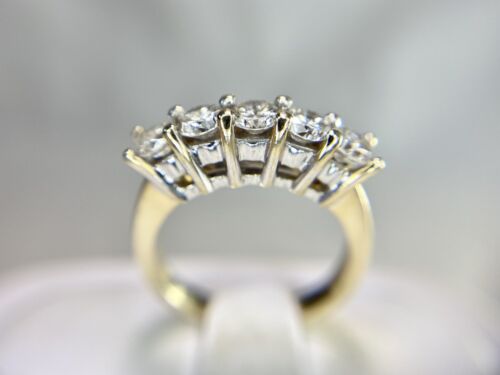 14k Yellow Gold Round Brilliant Natural Diamond 5 Stone Wedding Band Ring