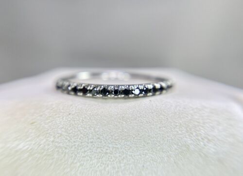 14k White Gold Natural Round Black Diamond Eternity Band Ring