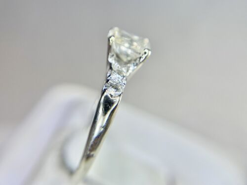 Vintage 14k White Gold Radiant Cut Round Natural Diamond Engagement Ring