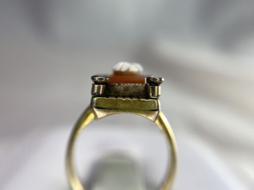 Vintage Antique 14k Yellow Gold Cameo Lady Silhouette Pearl Cocktail Ring