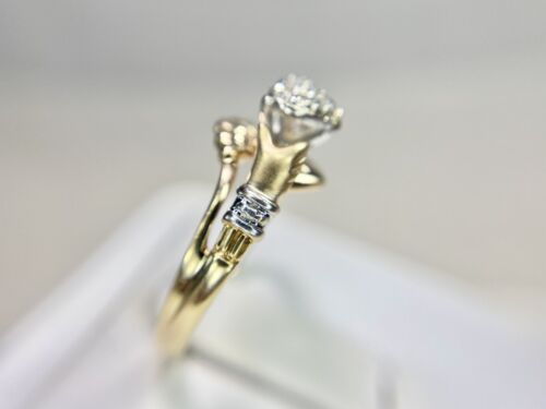 Vintage 10k Yellow Gold Natural Round Diamond Irish Claddagh Ring