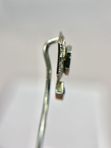 Vintage Art Deco 10k White Gold Round Diamond Blue Sapphire Stick Pin