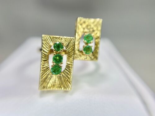 Vintage 18k Yellow Gold Natural Round Green Emerald Bypass Cocktail Ring