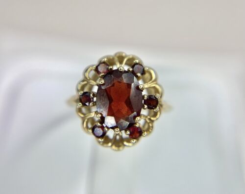 Vintage Antique 10k Yellow Gold Oval Round Rhodolite Garnet Cocktail Ring