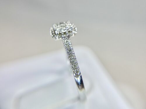 10k White Gold Natural Round Brilliant Diamond Cluster Halo Engagement Ring