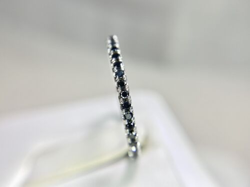 14k White Gold Natural Round Black Diamond Eternity Band Ring