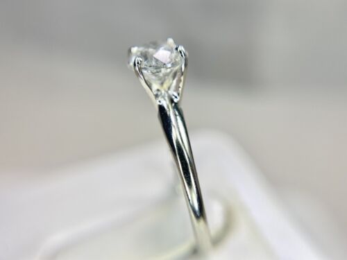 Vintage 14k White Gold Natural Round Brilliant Diamond Solitaire Engagement Ring