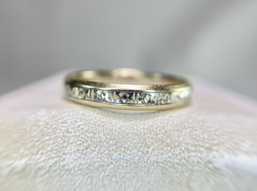 Vintage Art Deco 14k Yellow White Gold Hand Engraved Wedding Band Ring