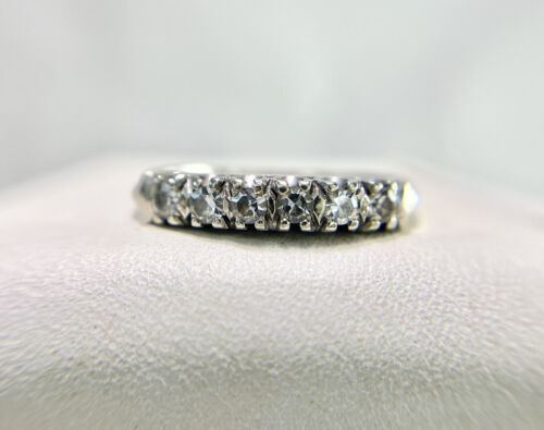 Art Deco 14k White Gold Natural Round Single Cut Diamond Wedding Band Ring