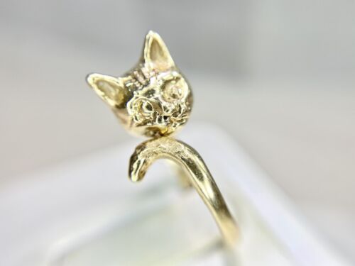 Vintage 14k Yellow Gold Handcrafted Cat Ring