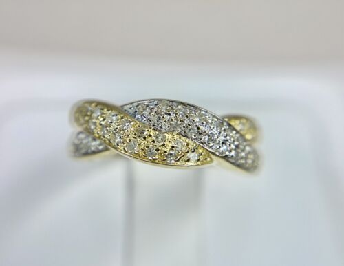 Vintage 14k Yellow Gold Natural Round Diamond Criss Crossover Two Tone Band Ring