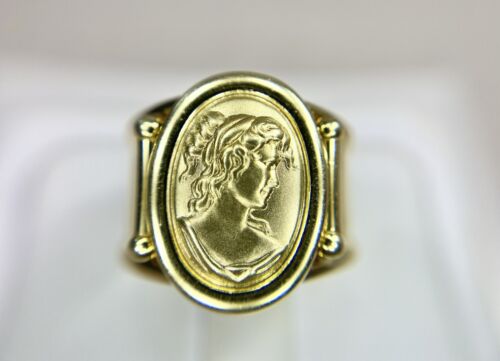 Vintage 14k Yellow Gold Designer Signed Italy Roman Woman Open Style Ring