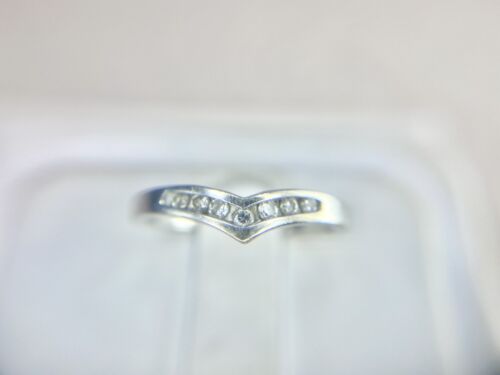 Vintage Estate 14k White Gold Round Brilliant Diamond Curved Wedding Band Ring