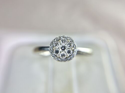 10k White Gold Natural Round Brilliant Diamond Cluster Halo Engagement Ring 