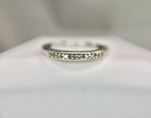 10k White Gold Designer Natural Round Diamond Small Wedding Band Stack Ring