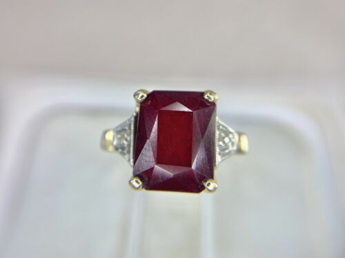 Vintage Deco 10k Yellow Gold Emerald Cut Rhodolite Garnet Round Diamond Ring