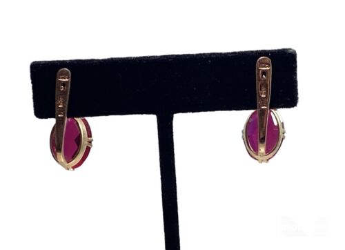 Vintage 14k Rose Gold Soviet Era Oval Red Rubellite European Style Earrings