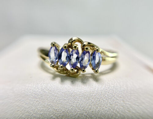 Vintage 10k Yellow Gold Natural Marquise Purple Tanzanite Bypass Cocktail Ring