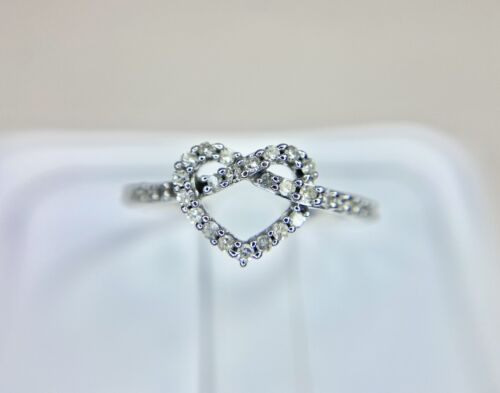 10k White Gold Natural Round Diamond Heart Shape Infinity Bypass Knot Ring