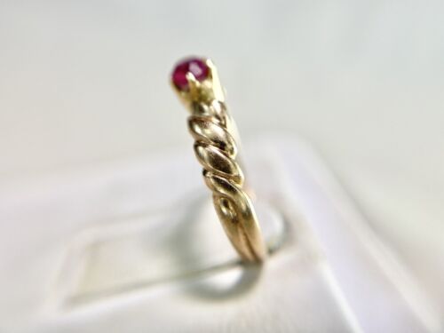 Vintage Art Deco 14k Rose Gold Natural Round Red Ruby Small Solitaire Ring