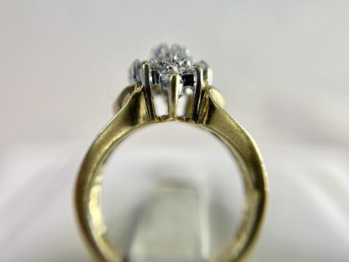 Vintage Retro 10k Yellow Gold Natural Round Baguette Cut Diamond Cocktail Ring