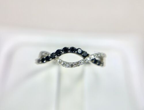 Vintage 10k White Gold Natural Round Black Diamond Infinity Style Ring