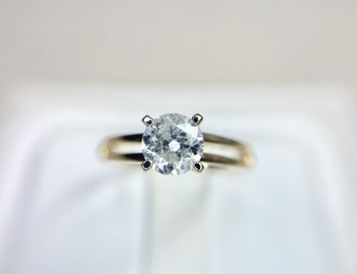 14k Yellow Gold Signed Natural Round Brilliant Diamond Solitaire Engagement Ring