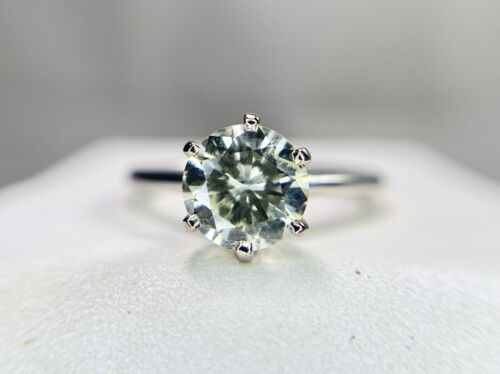 Vintage 14k White Gold Natural Round Diamond Solitaire Certified Engagement Ring