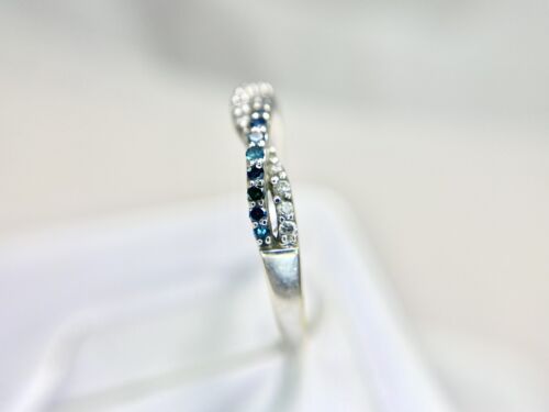 10k White Gold Natural Fancy Blue Color Round Diamond Wedding Band Stack Ring