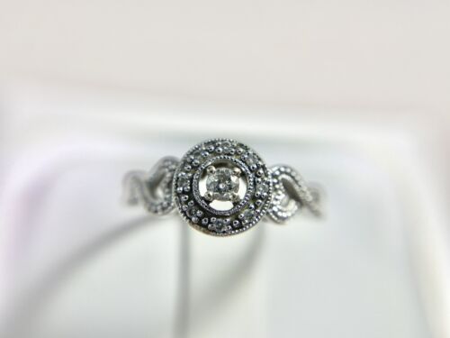 10k White Gold Designer Natural Round Brilliant Diamond Halo Engagement Ring