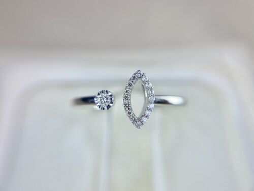 10k White Gold Designer Natural Round Brilliant Diamond Marquise Shape Pave Ring