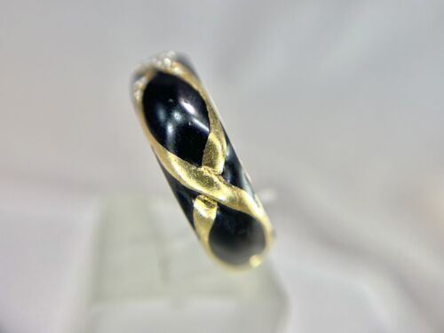 18k Yellow Gold Hidalgo Designer Round Diamond Black Enamel Ring Size 7