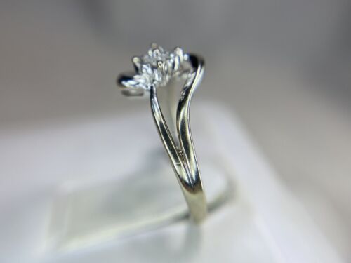 10k White Gold Natural Round Brilliant Diamond Flower Cluster By-Pass Ring