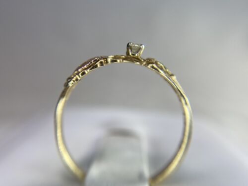 Vintage 10k Yellow Gold Black Hills Gold Diamond Grape Leaf Heart Ring