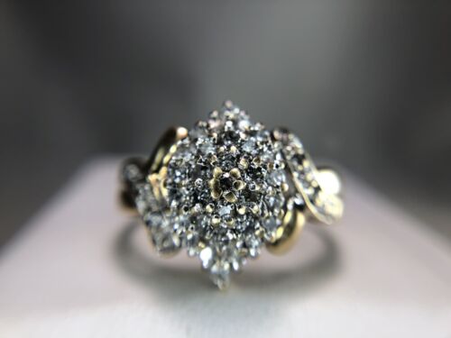 Vintage 14k Yellow Gold Natural Round Brilliant Diamond Cluster Ring 1/2 ct