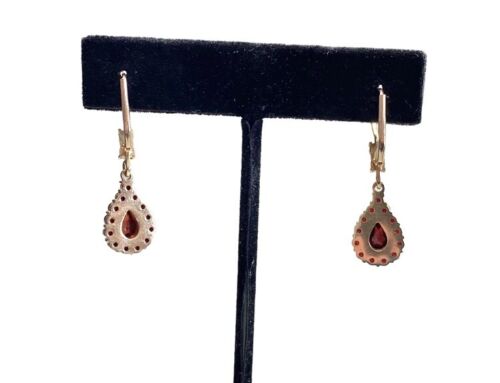 Vintage 14k Yellow Gold Natural Pear Shape Rhodolite Garnet Dangle Earrings 