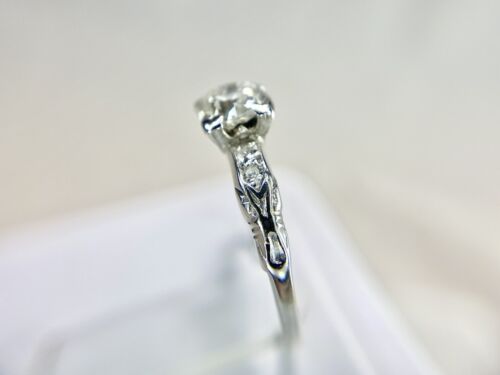 Vintage Art Deco Platinum Natural Round Old Mine Diamond Engagement Ring