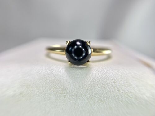 Vintage 14k Yellow Gold Natural Round Polished Black Onyx Solitaire Ring