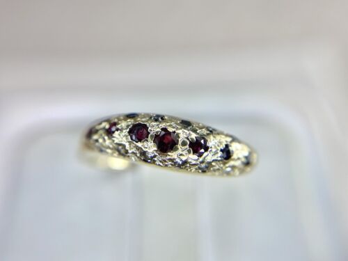 Vintage 14k Yellow Gold Red Ruby Round Diamond Curved Ring Band 1/4 ct