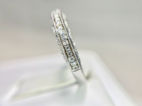 Vintage 14k White Gold Designer Natural Round Diamond Filigree Wedding Band Ring