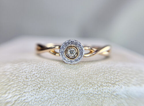 10k Rose Gold Designer Natural Round Diamond Pave Halo Small Engagement Ring